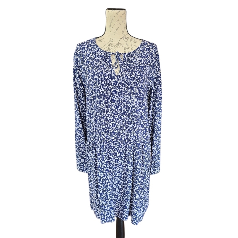 Old Navy Blue White Floral Long Sleeve Dress L - Picture 2 of 8